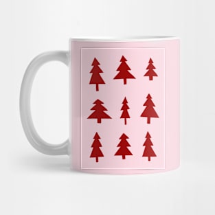 Red Christmas Tree Pattern on Pink Mug